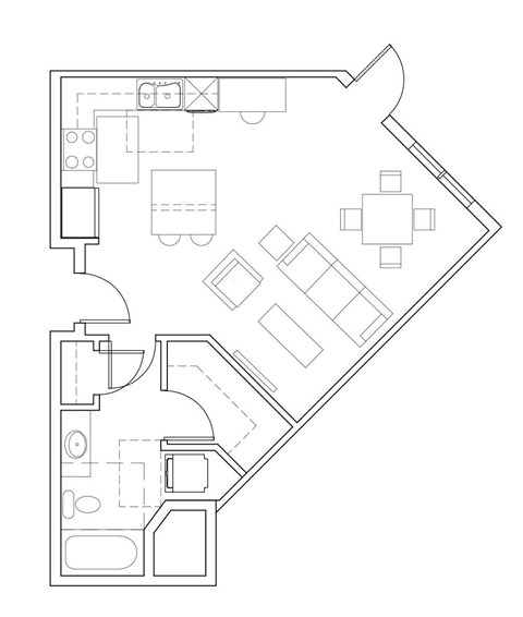 Floor plan for studio, 1 bath, 568 sqft